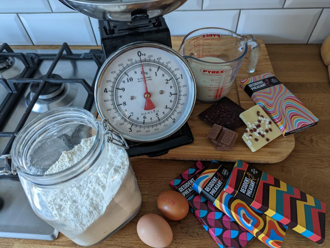 Pancake-ingredients-with resident pheasant chocolate