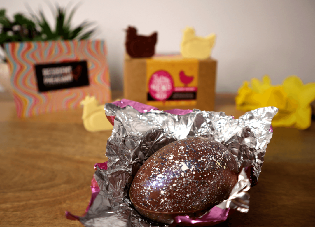 Open Egg with speckled chocolate