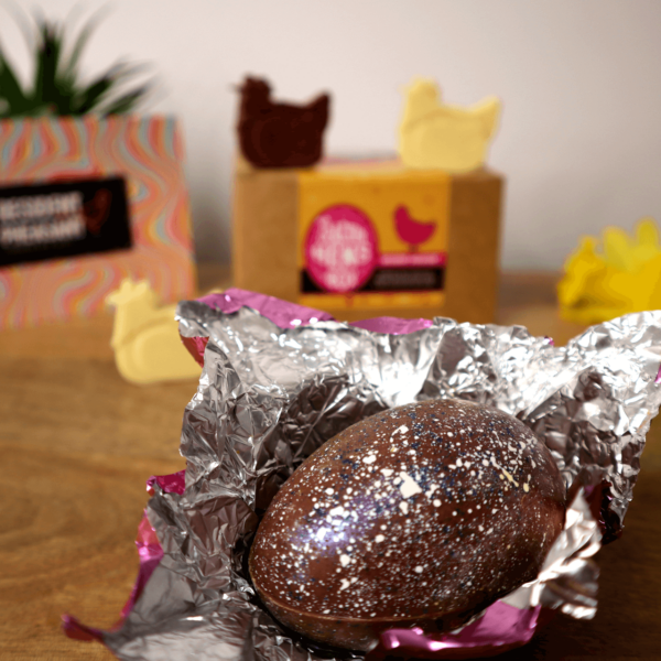 Open Egg with speckled chocolate